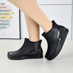 Women's Waterproof Ankle Rain Boots Non Slip Solid Short Tube Boots