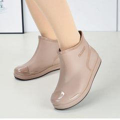 Women's Waterproof Ankle Rain Boots Non Slip Solid Short Tube Boots