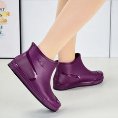 Women's Waterproof Ankle Rain Boots Non Slip Solid Short Tube Boots