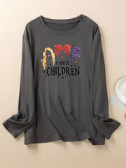 Women's Plus Size Funny Witch Print Long Sleeve Pajama Top