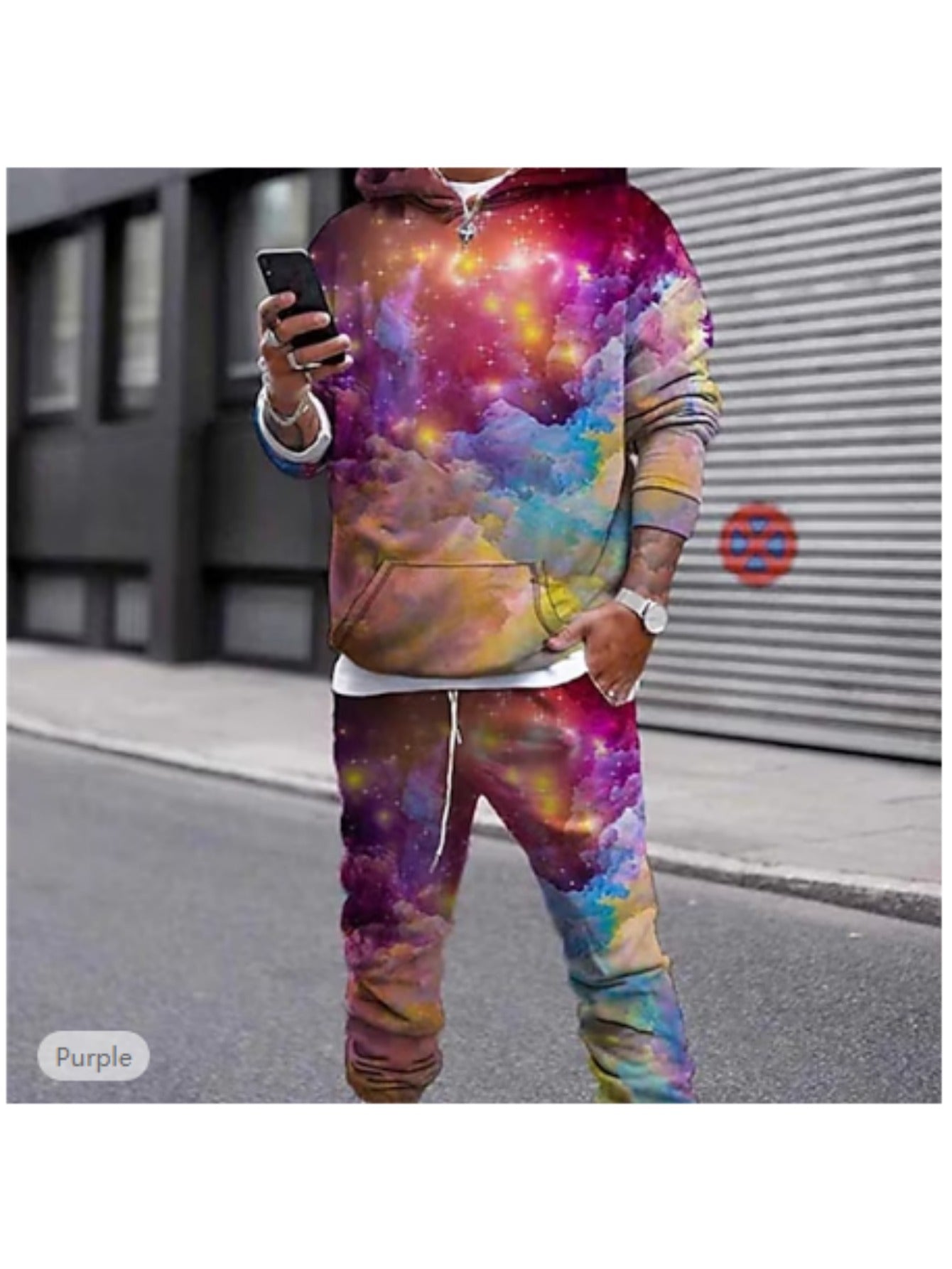Men's Tie Dye Hoodie & Sweatpants Set for Autumn Winter
