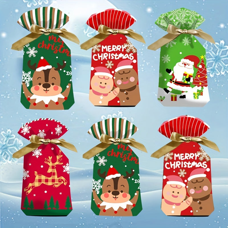 20pcs Christmas Gift Bags Ribbon Drawstring Candy Fruit Festive Xmas Retail