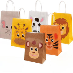 6pcs Animal Gift Bags Jungle Party Bags Candy Gift Paper Bags With Handle