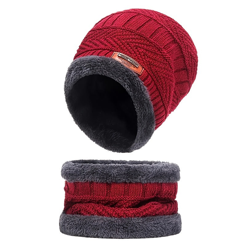 Winter Warm Knitted Hat & Scarf Set, Windproof Beanie & Scarf