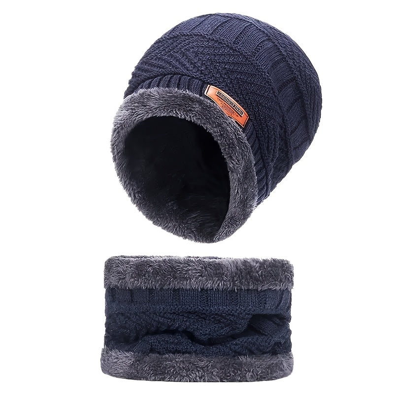 Winter Warm Knitted Hat & Scarf Set, Windproof Beanie & Scarf