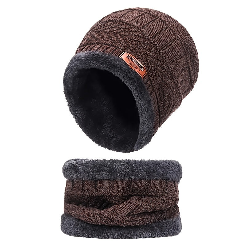 Winter Warm Knitted Hat & Scarf Set, Windproof Beanie & Scarf