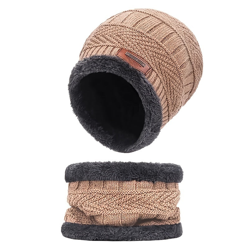 Winter Warm Knitted Hat & Scarf Set, Windproof Beanie & Scarf