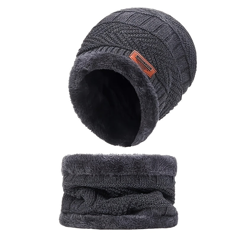 Winter Warm Knitted Hat & Scarf Set, Windproof Beanie & Scarf