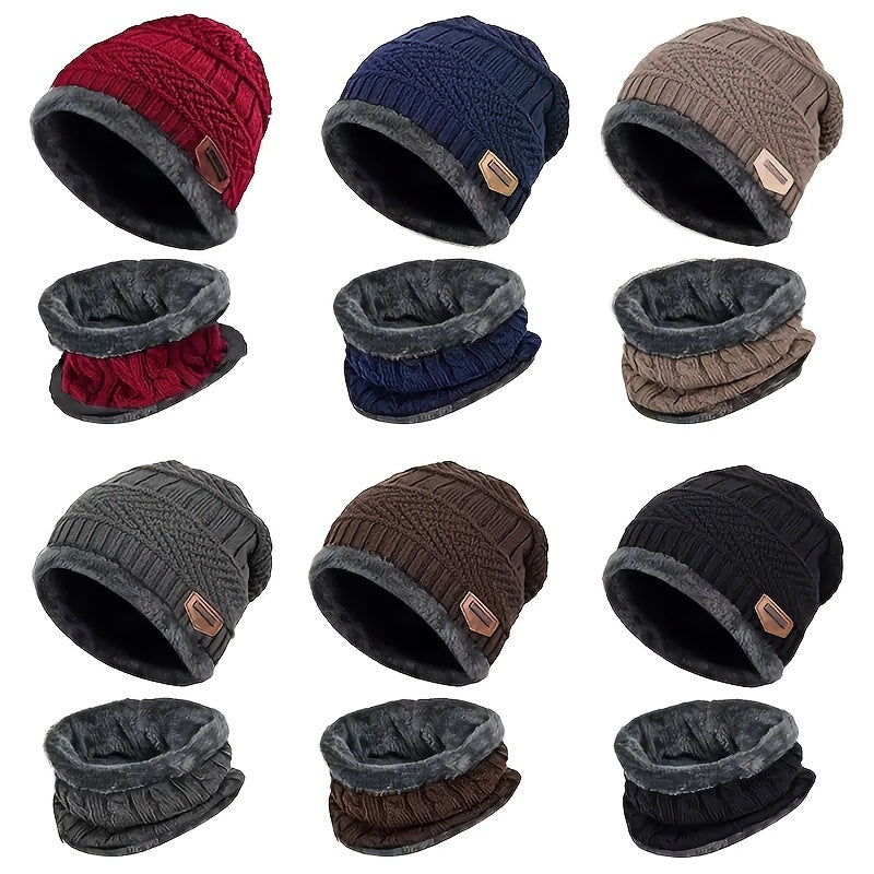 Winter Warm Knitted Hat & Scarf Set, Windproof Beanie & Scarf