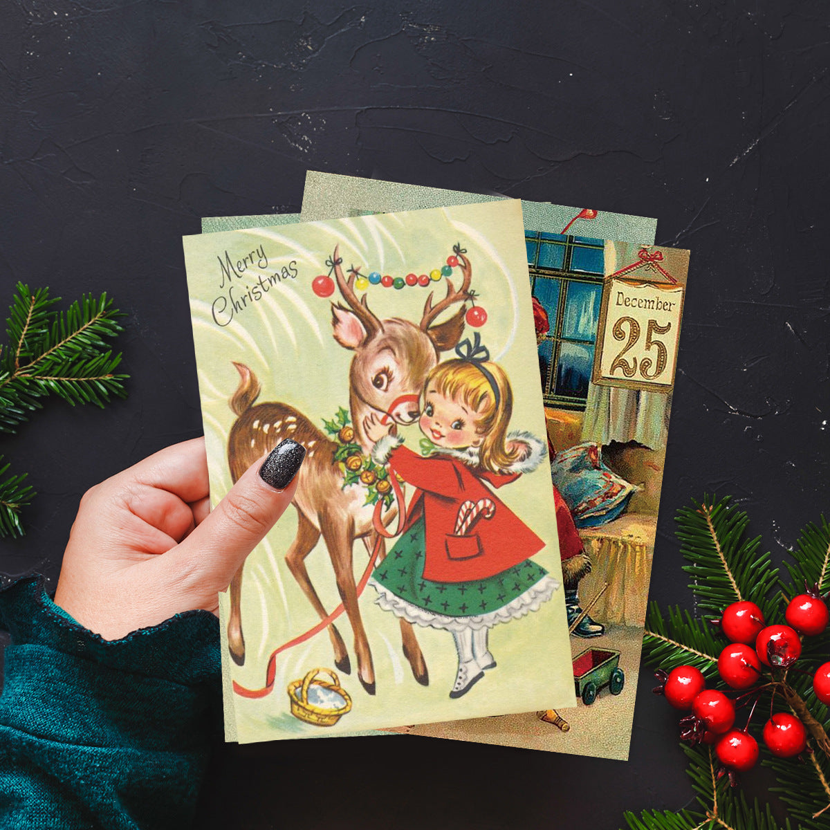 12pcs Vintage Christmas Greeting Cards Merry Christmas Angels Santa Postcard