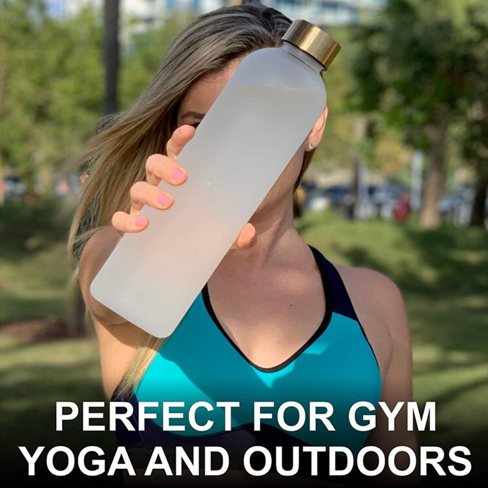 1000ml Frosted Water Bottle with Time Marker, Fitness Sports Travel Cup
