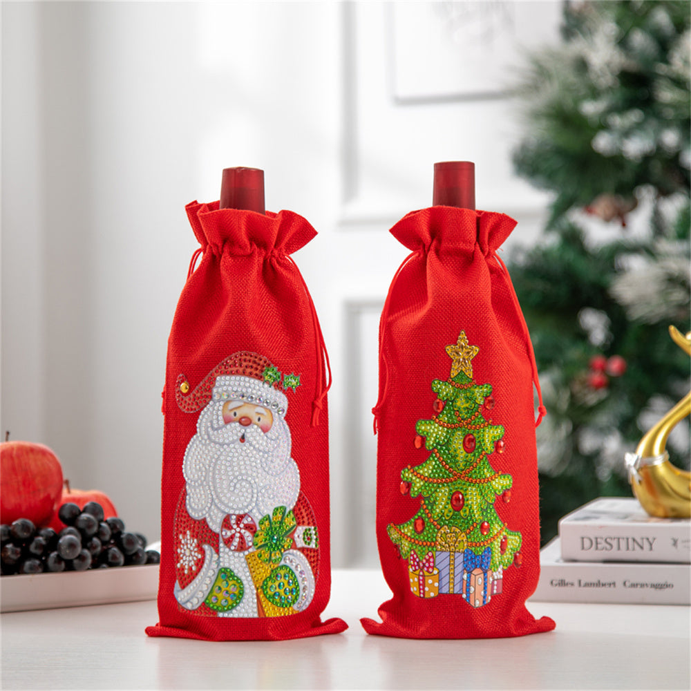 DIY Diamond Painting Red Wine Bag Cross Stitch Burlap Christmas Gift