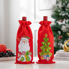 DIY Diamond Painting Red Wine Bag Cross Stitch Burlap Christmas Gift