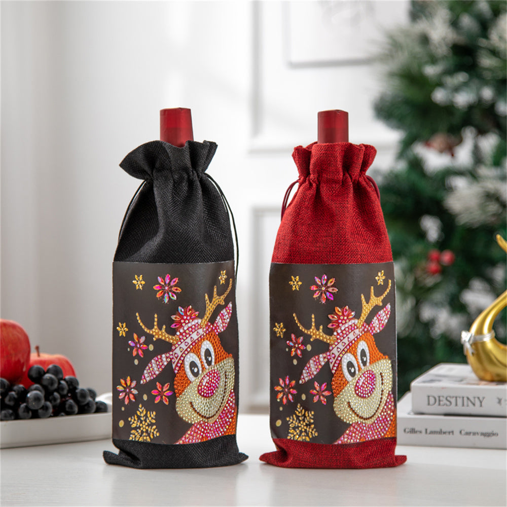 DIY Diamond Painting Red Wine Bag Cross Stitch Burlap Christmas Gift