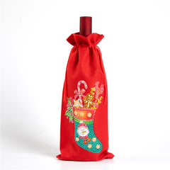 DIY Diamond Painting Red Wine Bag Cross Stitch Burlap Christmas Gift