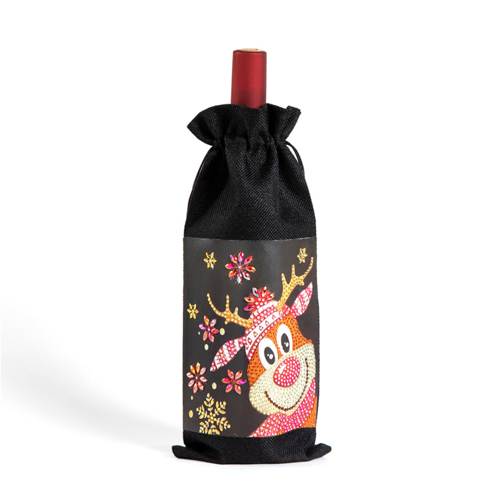 DIY Diamond Painting Red Wine Bag Cross Stitch Burlap Christmas Gift