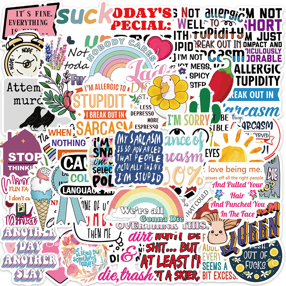 50pcs Sarcastic Stickers Funny Quotes Waterproof Vinyl Stickers Gift