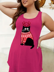  Christmas Cat Print Racer Back Nightdress