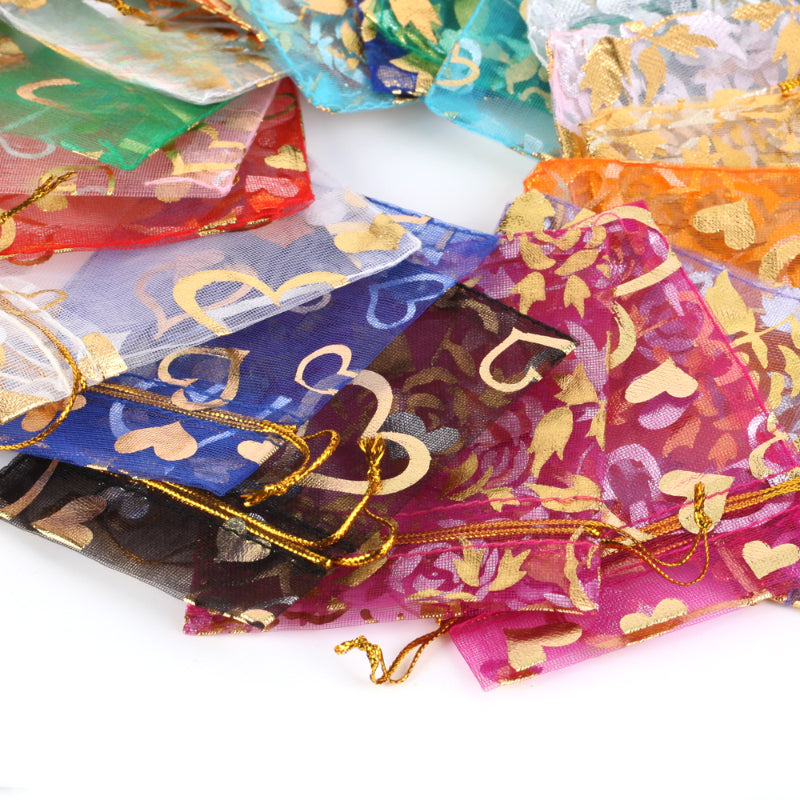 100pcs Colorful Drawstring Organza Bags 7x9cm Jewelry Packaging Party Pouches