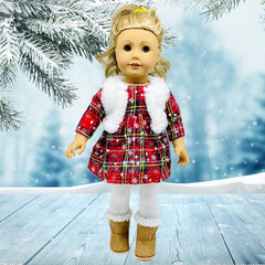 Christmas Dress Vest Red Lattice Dress And Leggings Christmas Deer Horn Hairpin