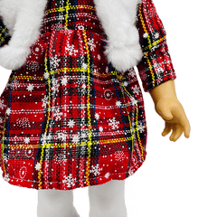 Christmas Dress Vest Red Lattice Dress And Leggings Christmas Deer Horn Hairpin