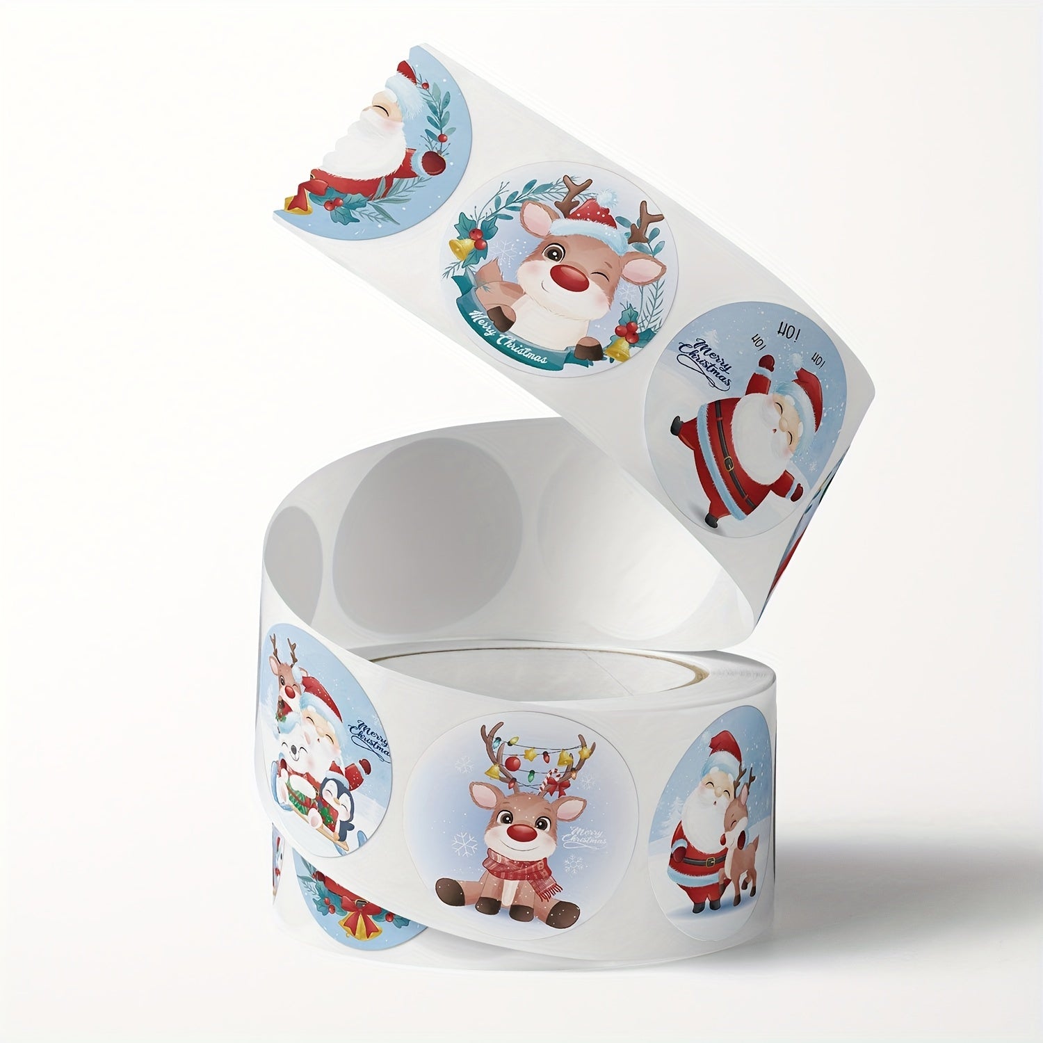 500pcs Cartoon Merry Christmas Santa Sticker Roll Xmas Cards Packa