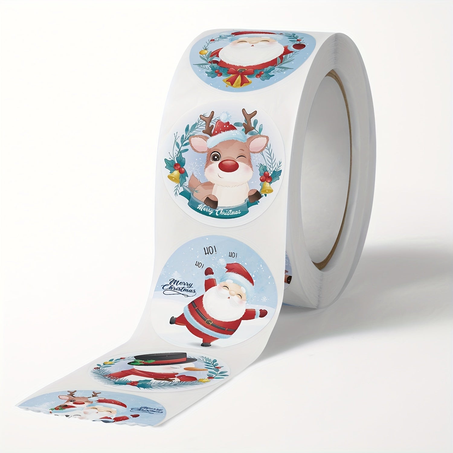 500pcs Cartoon Merry Christmas Santa Sticker Roll Xmas Cards Packa