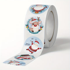 500pcs Cartoon Merry Christmas Santa Sticker Roll Xmas Cards Packa