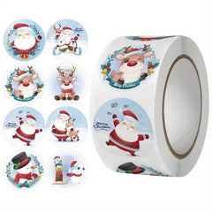 500pcs Cartoon Merry Christmas Santa Sticker Roll Xmas Cards Packa