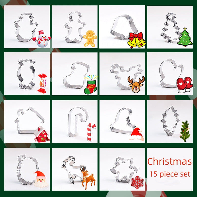 15pcs Christmas Cookie Cutters Stainless Steel Pastry Cutters Biscuit Molds