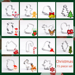15pcs Christmas Cookie Cutters Stainless Steel Pastry Cutters Biscuit Molds