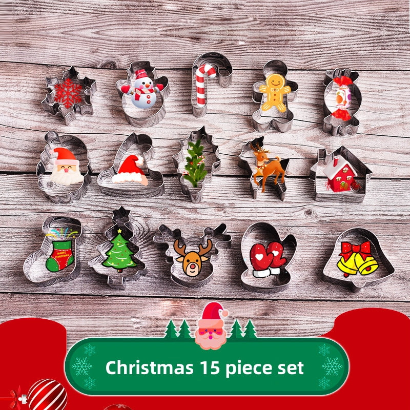 15pcs Christmas Cookie Cutters Stainless Steel Pastry Cutters Biscuit Molds