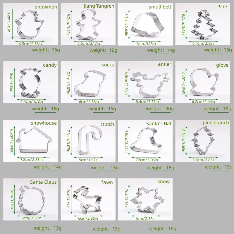 15pcs Christmas Cookie Cutters Stainless Steel Pastry Cutters Biscuit Molds