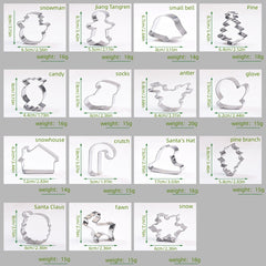 15pcs Christmas Cookie Cutters Stainless Steel Pastry Cutters Biscuit Molds