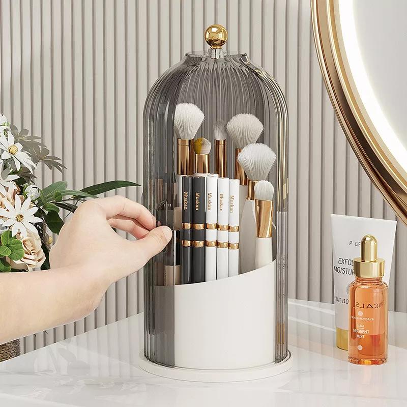 360 Rotating Clear Acrylic Makeup Brush Organizer with Dustproof Cover