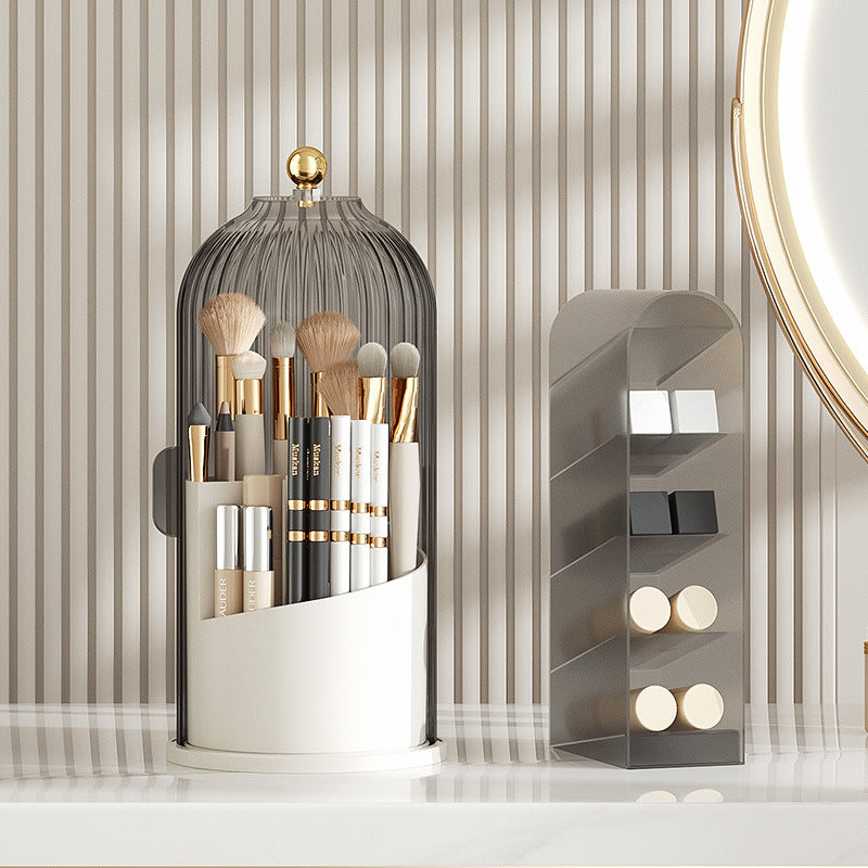 360 Rotating Clear Acrylic Makeup Brush Organizer with Dustproof Cover