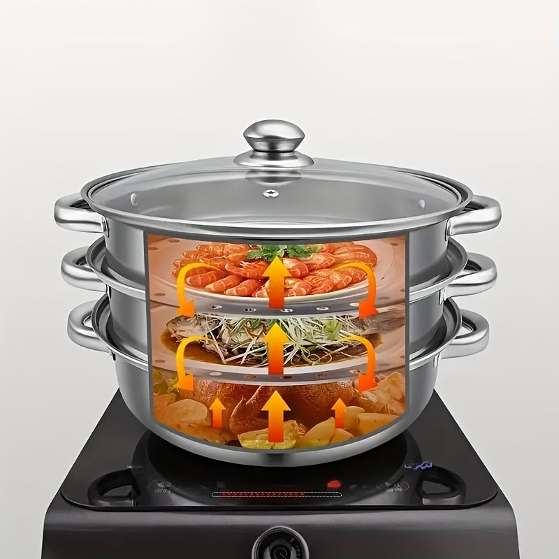 3pcs Stainless Steel Double Ear Steamer Set