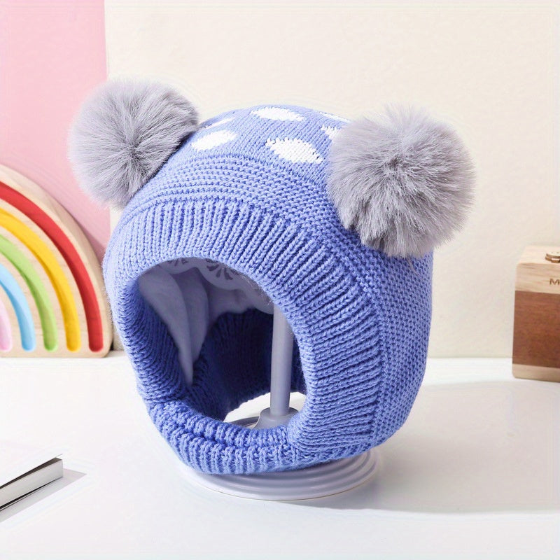Cartoon Beanies Plush Ball Ear Protection Hat Girls Boys 18.11-20.47in
