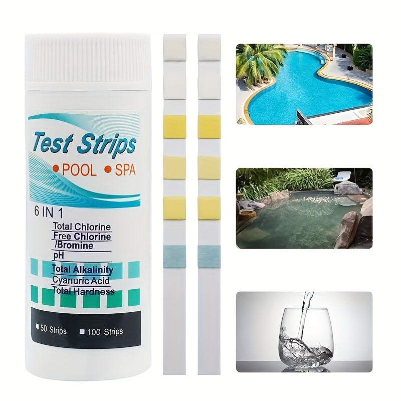6-Way Spa Test Strips 50 ct - Chlorine Bromine PH Alkalinity Cyanuric Acid