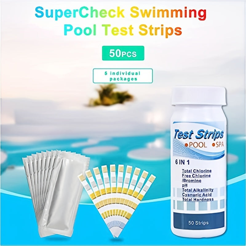 6-Way Spa Test Strips 50 ct - Chlorine Bromine PH Alkalinity Cyanuric Acid