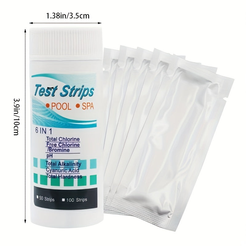6-Way Spa Test Strips 50 ct - Chlorine Bromine PH Alkalinity Cyanuric Acid