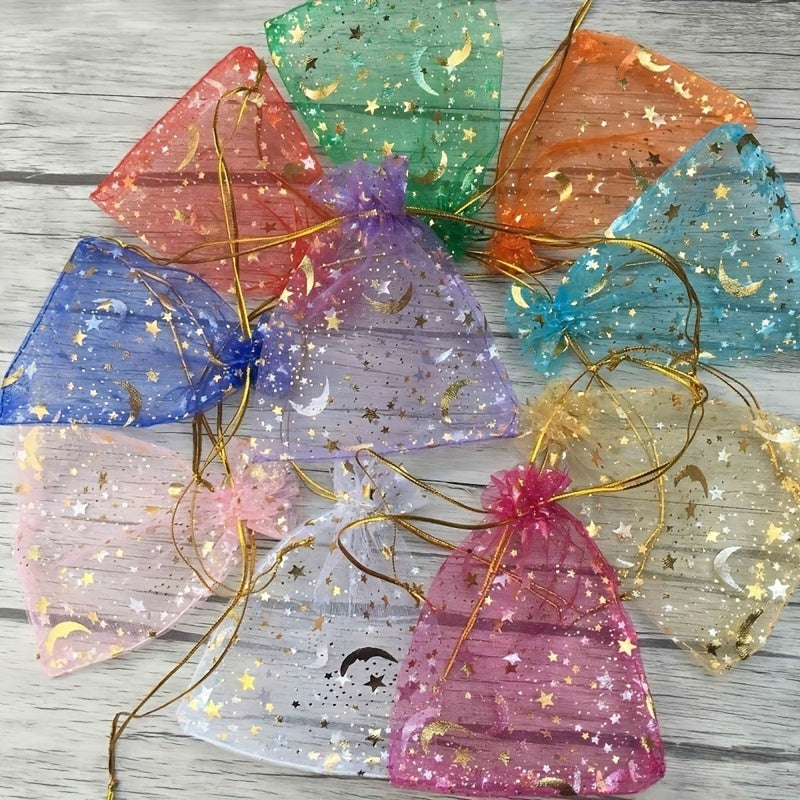 50pcs Mixed Moon Star Organza Bags Jewelry Gift Bags Wedding Party Cookie Bags
