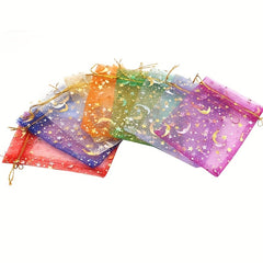 50pcs Mixed Moon Star Organza Bags Jewelry Gift Bags Wedding Party Cookie Bags