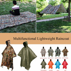 3 in 1 Waterproof Poncho Rain Coat Camping Mat Backpack Cover for Women Men