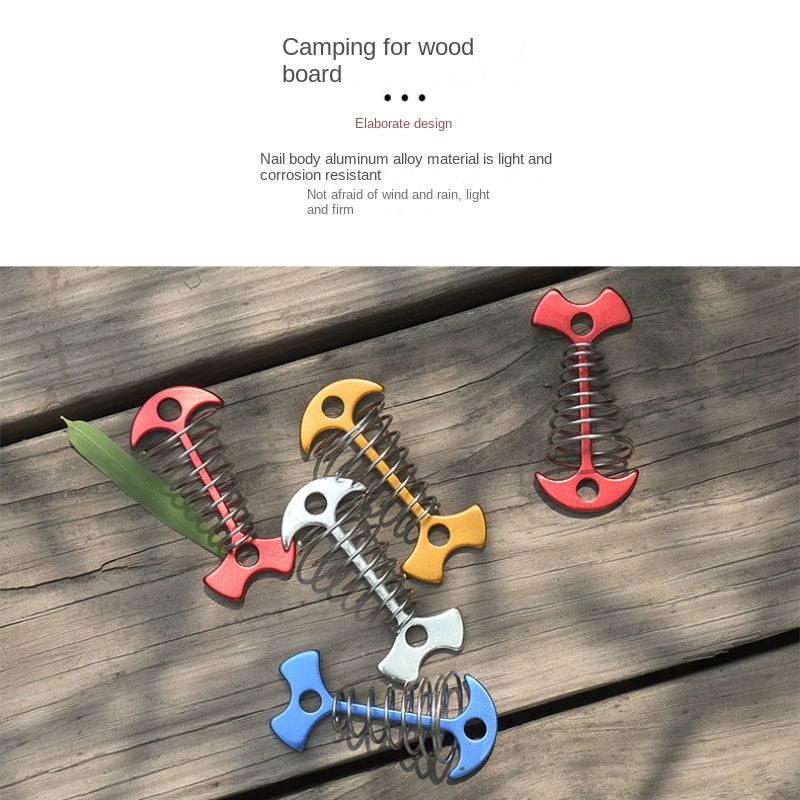 Spring Fishbone Ground Nail Deck Anchor Pegs for Camping Tent Canopy