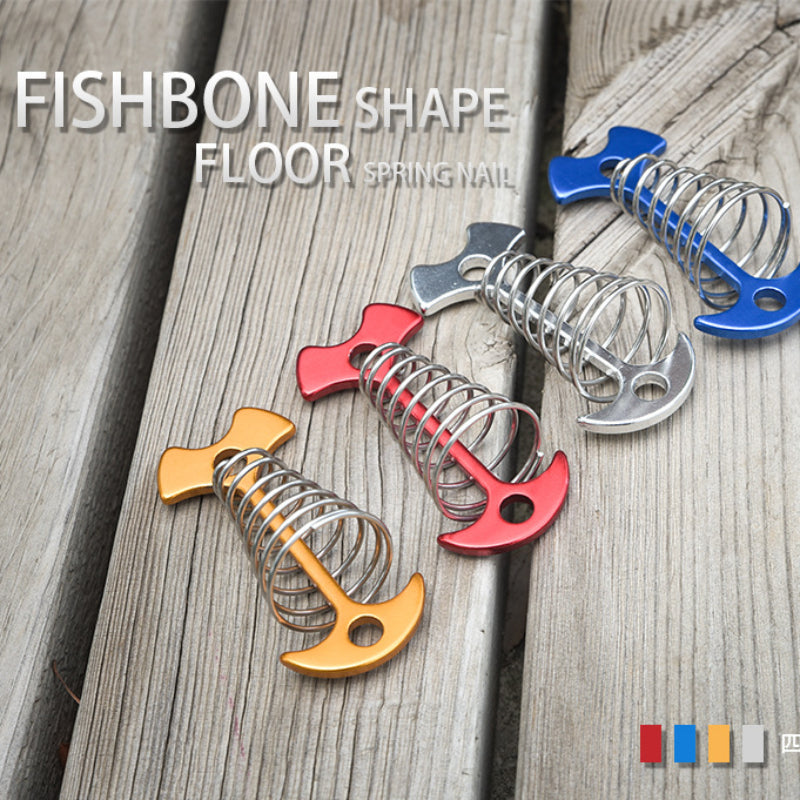 Spring Fishbone Ground Nail Deck Anchor Pegs for Camping Tent Canopy