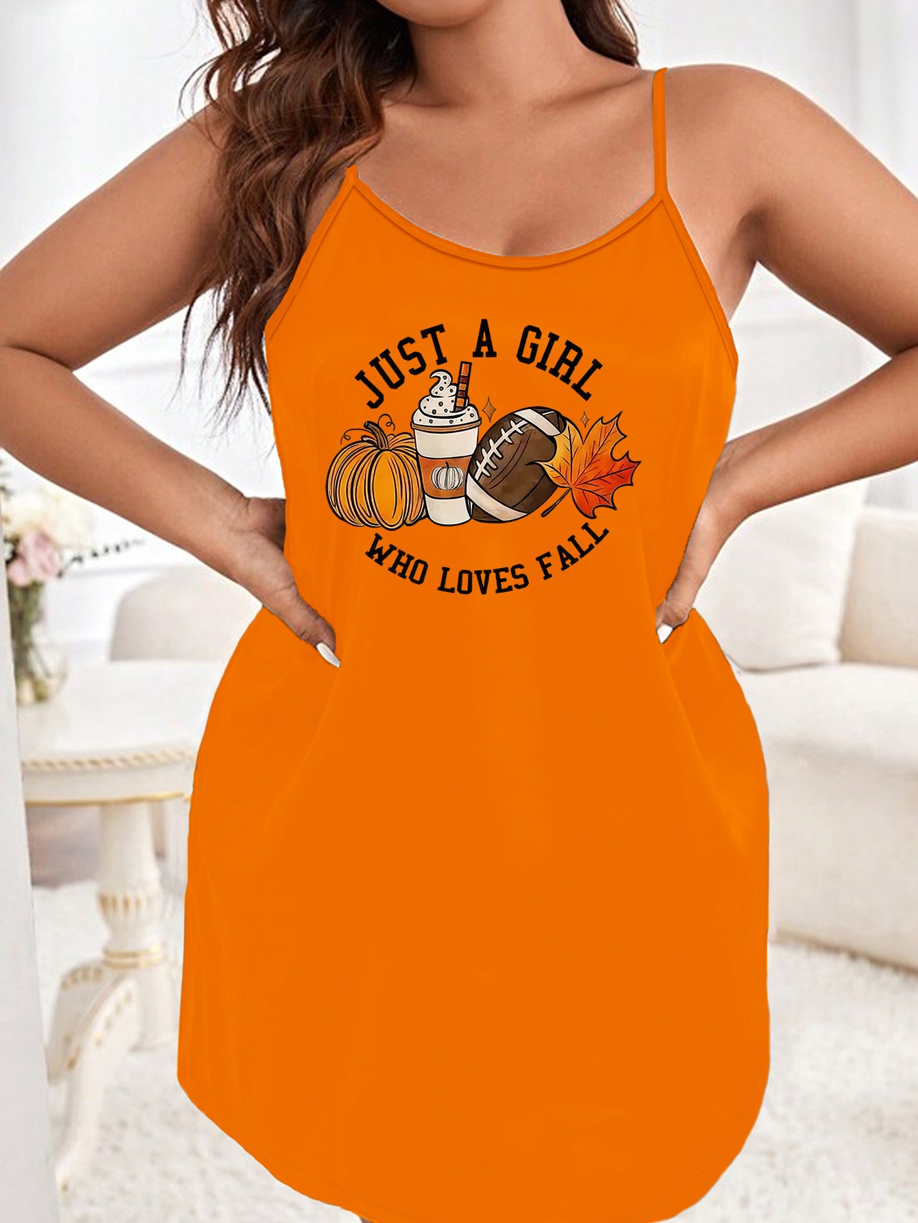  Halloween Sexy Nightdress Women's Plus Rugby & Pumpkin Print Cami Slee