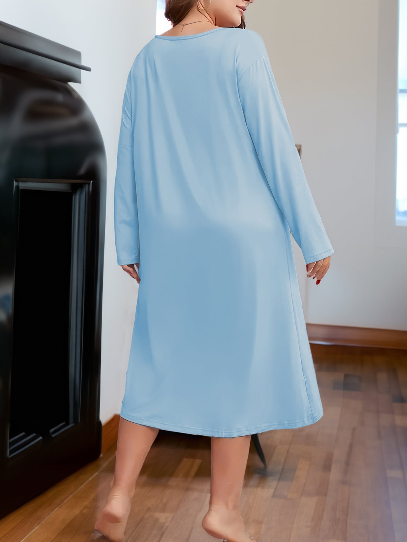  Turkey Print Long Sleeve Nightdress