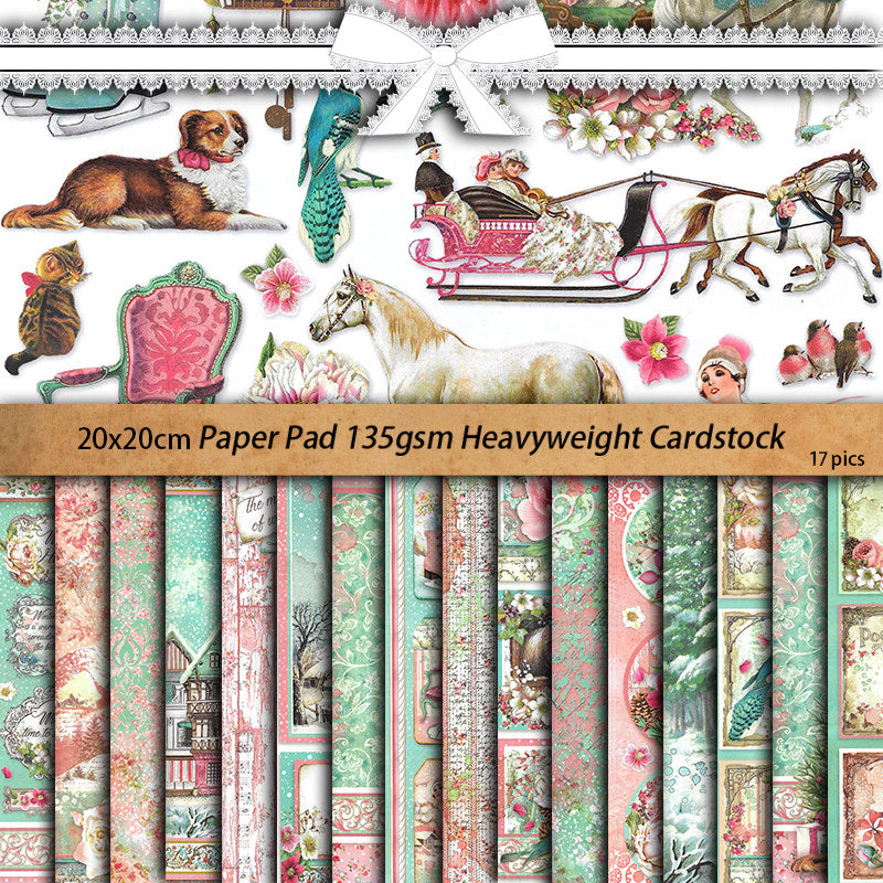 17pcs Retro Sweet Winter Paper Retro Journal for DIY Gift