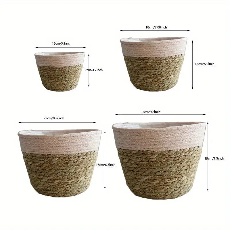 Seagrass Planter Basket Set 6" 7" 9" 10" Hand Woven with Plastic Liner Round